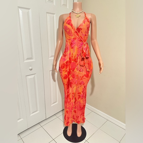 Orange Floral Wrap Maxi Dress - Picture 1 of 2